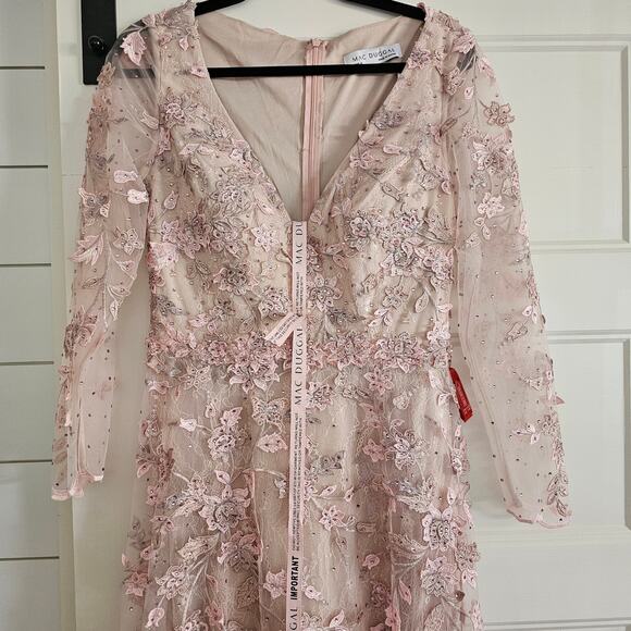 Mac Duggal 70224 Rose Pink Floral Applique Long Sleeve Gown Dress Mesh Size 6 - Picture 3 of 11